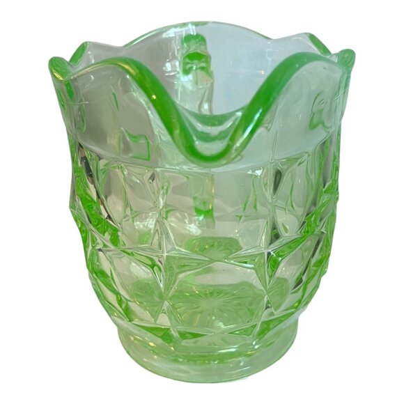 Uranium Green Vaseline Glass Pitcher Jug 5.5" Tall Blocked Pattern - Picture 5 of 8